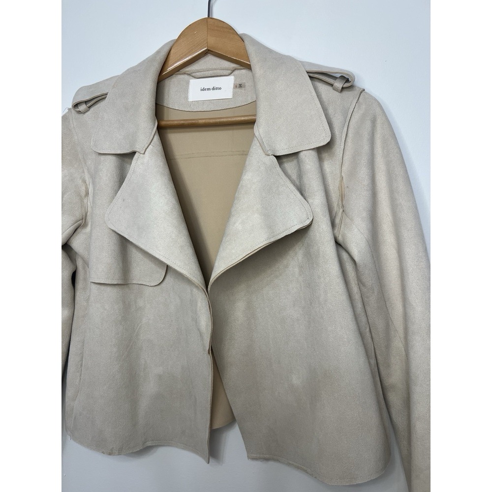 Idem Ditto Tan Faux Suede Open Front Blazer Women's S Lightweight‎ Jacket Layer